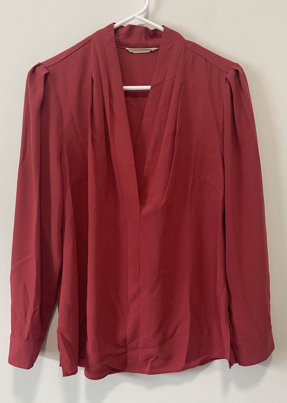 Soft Surroundings Faux Wrap Line Blouse Top Red Office Business Petite Medium
